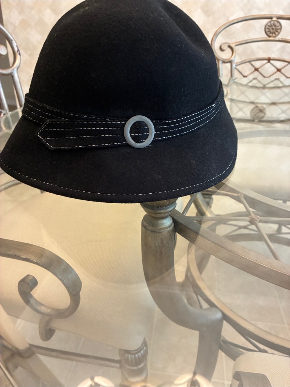 Classic Black Women's Cloche Hat with Decorative Stitch Band